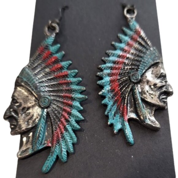 Silver Metal Indian Earrings & Blue Beaded Choker Necklace - 2-Piece Set - Picture 2 of 10